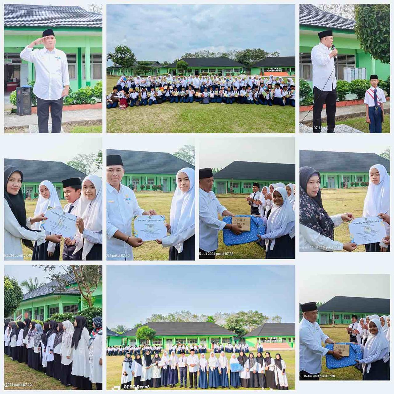 Upacara Perdana Tahun Ajaran 2024/2025 serta Pemberian Hadiah Kepada Anak Juara 1 KSM Dan Anak yang Mengikuti KSM, beserta Pemberian Hadiah Kepada Juara UMUM MTsN 4 Sarolangun 
